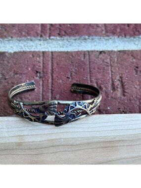 Native American Sterling Silver Overlay Bird Cuff Bracelet 5.25” 13.75g